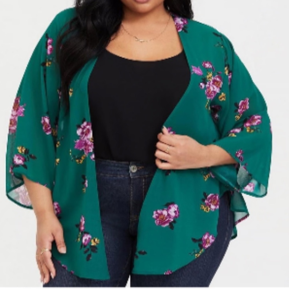 Torrid Green Chiffon Kimono